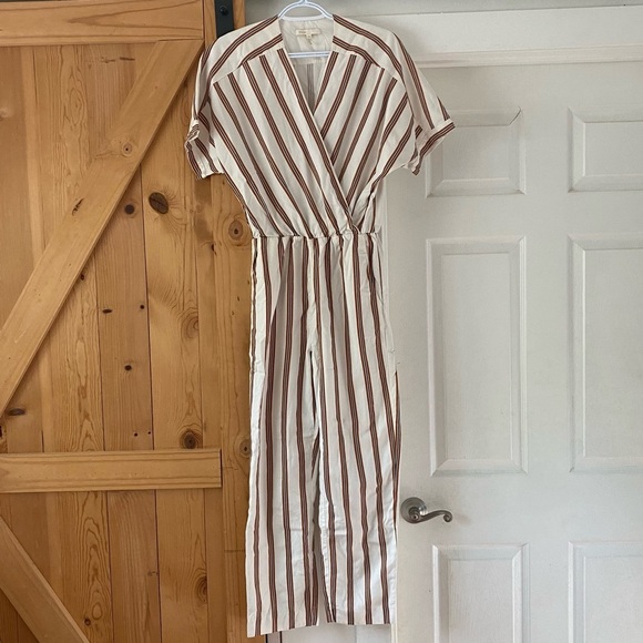 Maje Pieni Striped V-neck Twill Jumpsuit - Picture 1 of 5